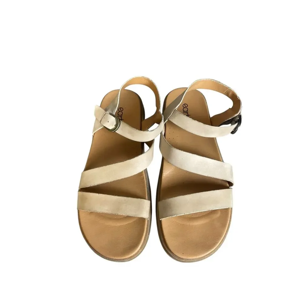 Earth Women’s Lainey Cream Colored Leather Round Toe Flat Sandals Size-12M